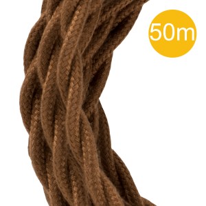 Textile Cable Twisted 2C Brown 50m Roll