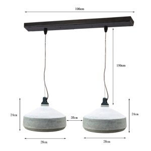 Concrete Pendant 2 Lights E27 1.5M Black Suspension