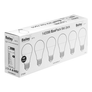 EcoPack 6pcs LED A60 E27 240V 8W 2700K Opal