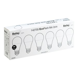EcoPack 6pcs LED A60 E27 240V 8W 4000K Opal